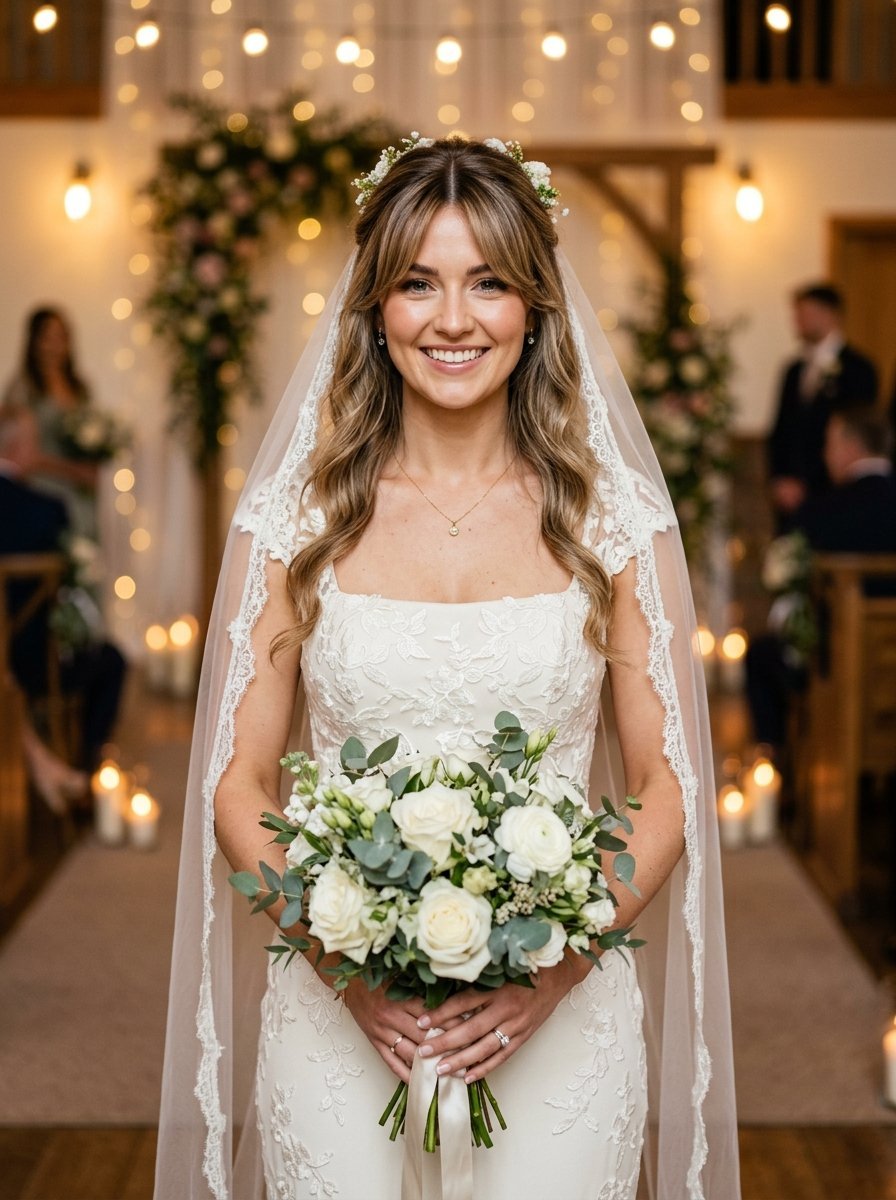 Bride Wearing Square Neckline Gown