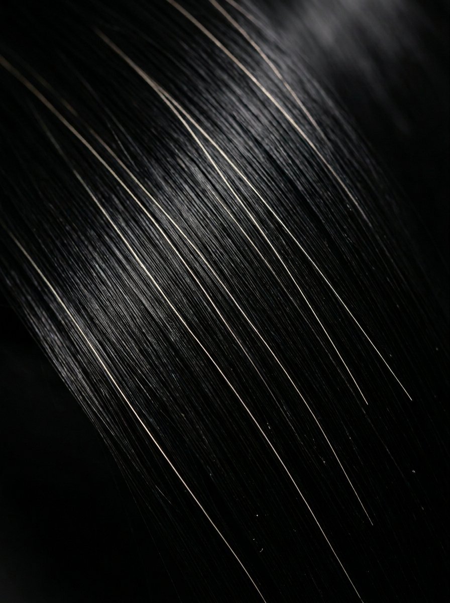 Extreme macro photography of smooth dark hair catching a subtle light source.