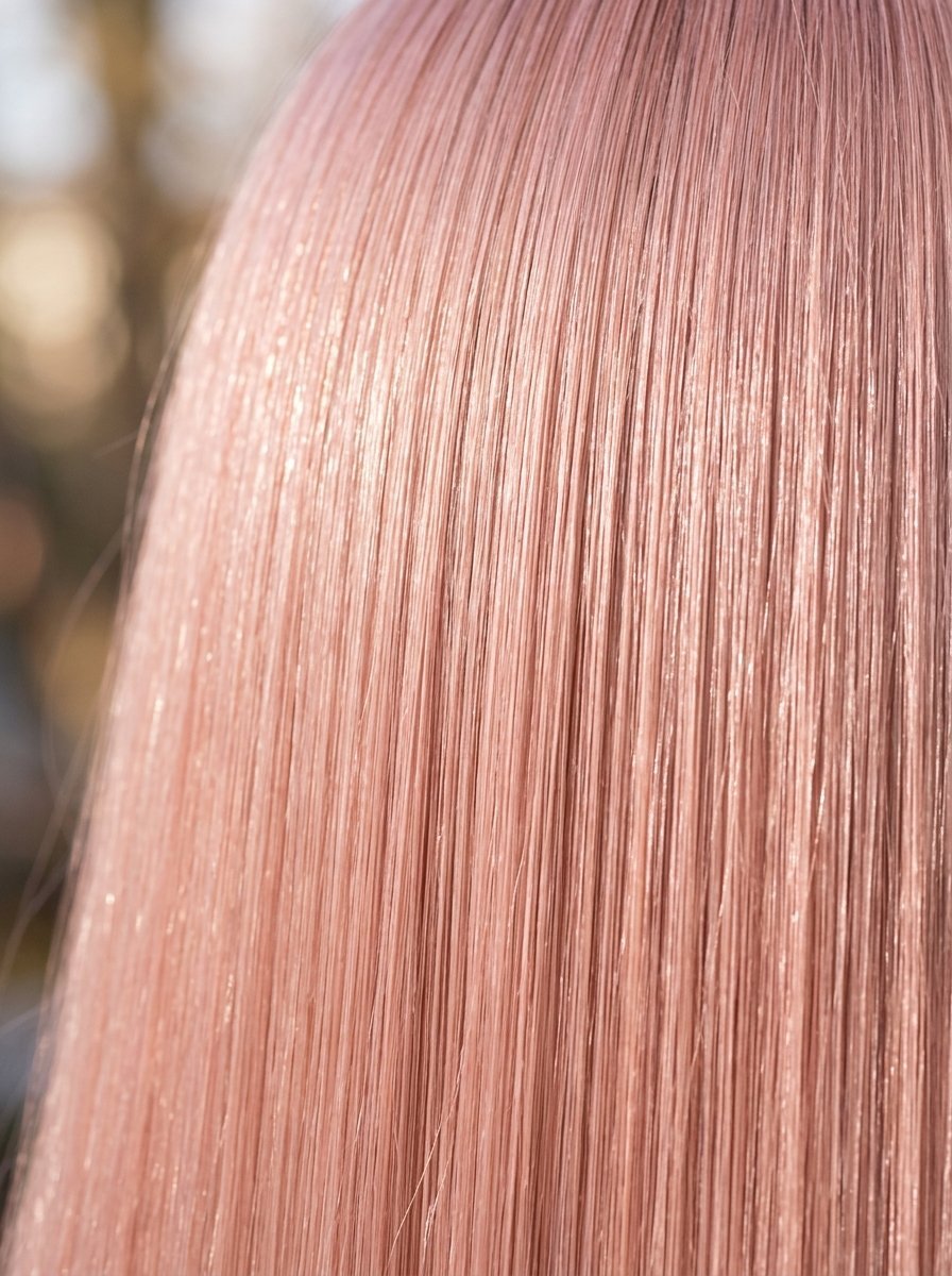 Close-up of smooth, light pink hair showing individual strands and natural highlights.