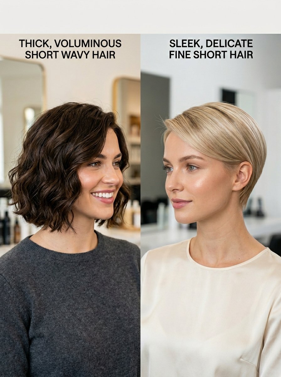 Split screen image showing a woman with dark wavy bob and a woman with light straight short hair.