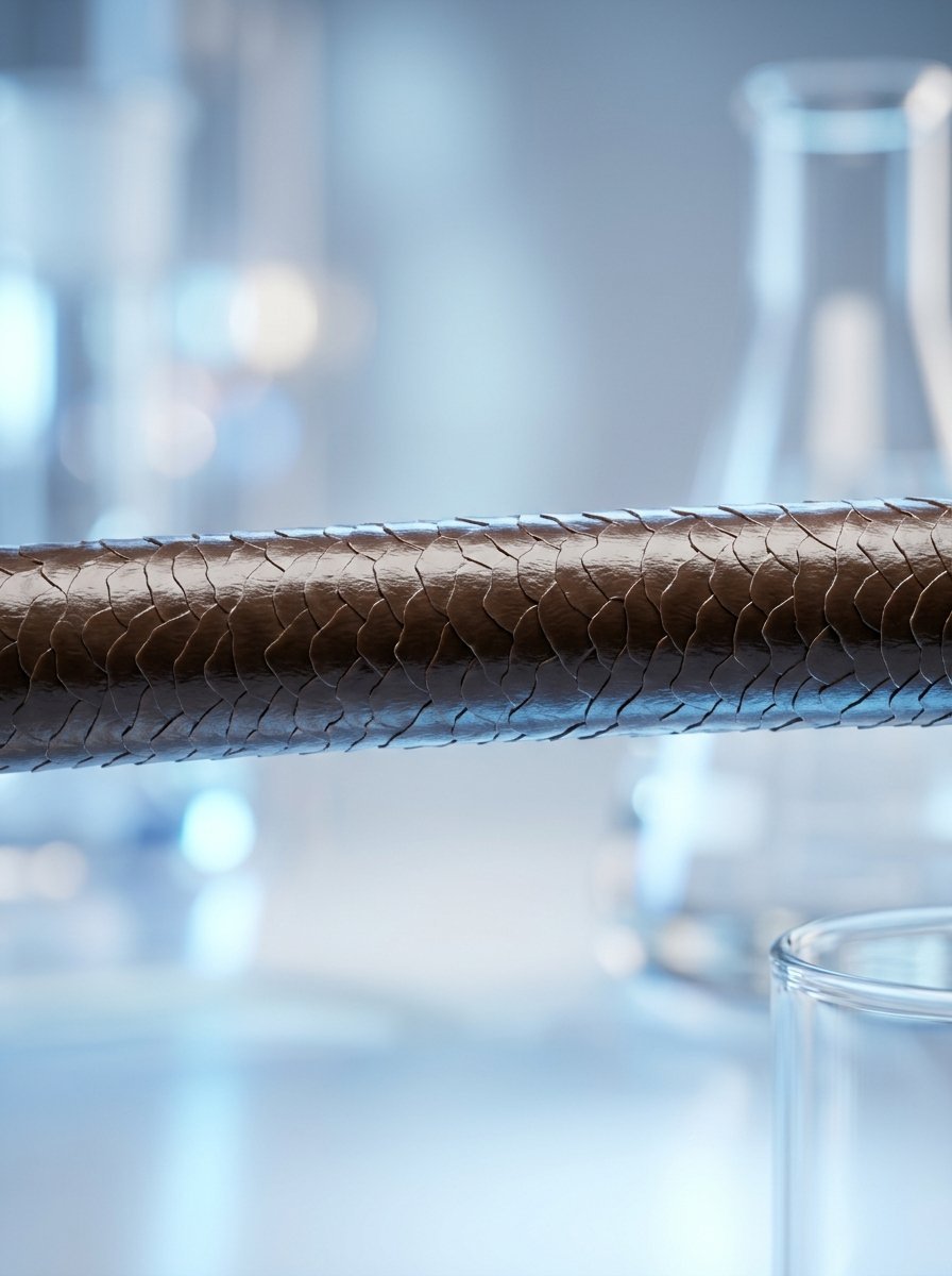 Magnified view of a single strand of hair highlighting the detailed structure of the outer cuticle layer.