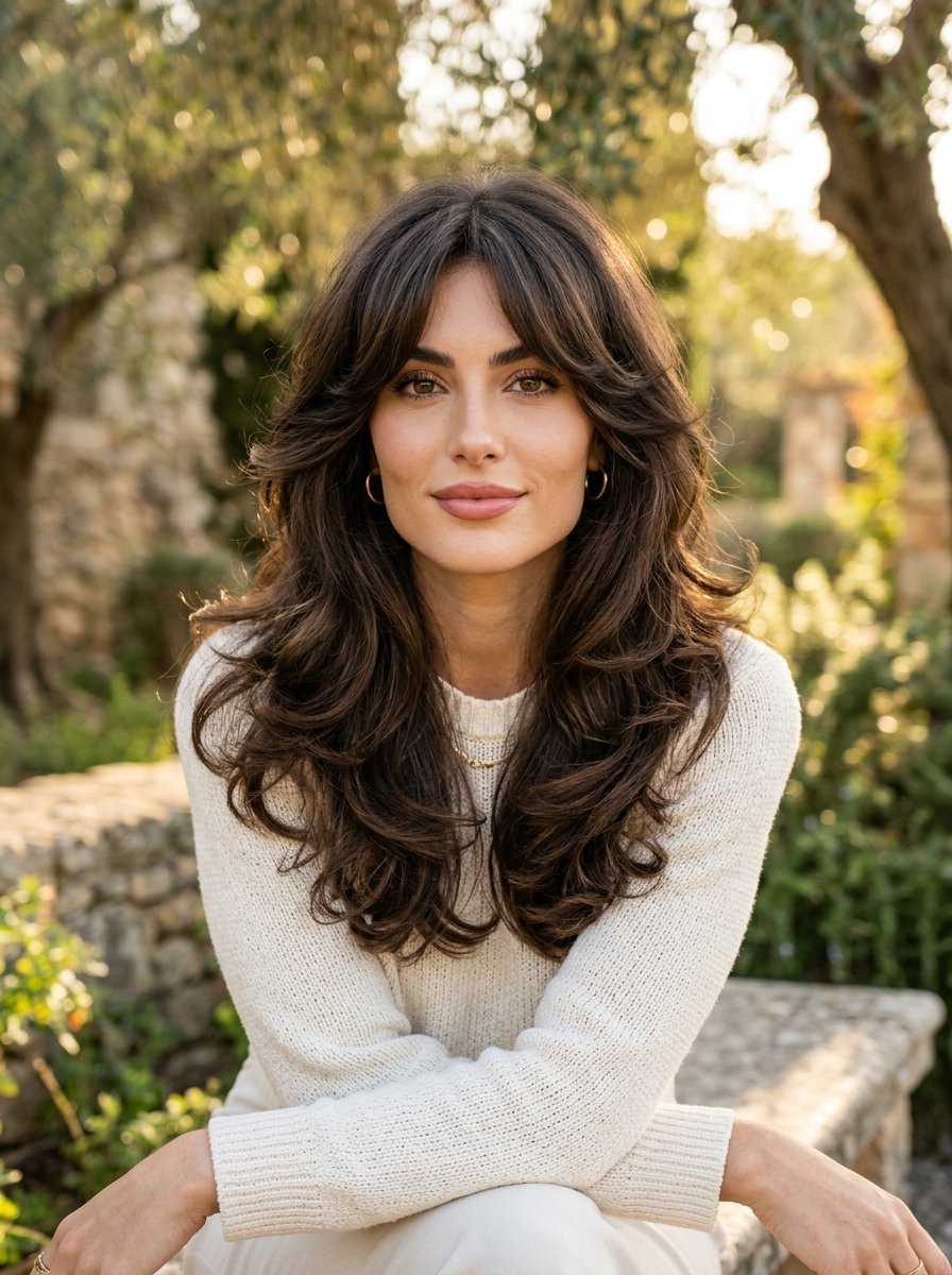 Portrait of a woman wearing a cream sweater outdoors with soft golden hour lighting in the background.